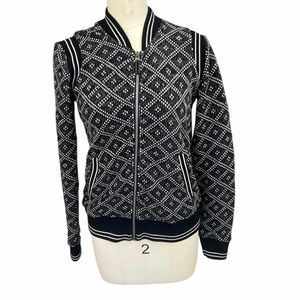 Women's Faherty Seabrooks Black White Diamond Full Zip Jacket Sweatshirt xs